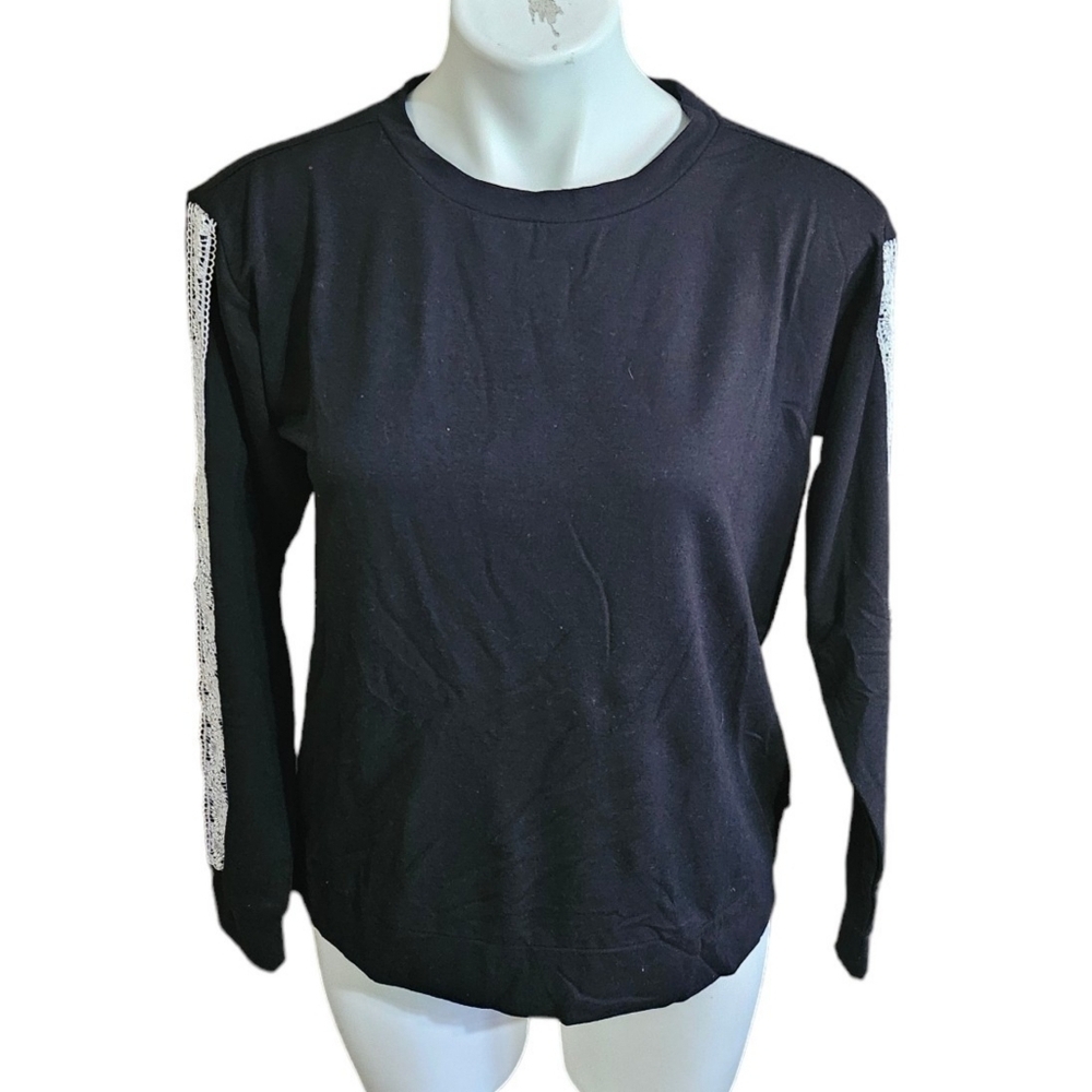 Flora Nikrooz Lace detail Lounge Sweatshirt Black Size S - Picture 2 of 9